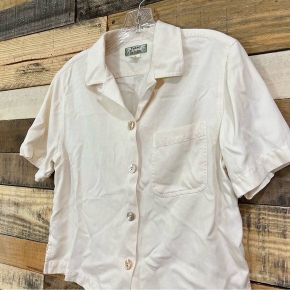 Tommy Bahama Silk Cream Buttondown Collared Cropped Top Size Small - Picture 2 of 4
